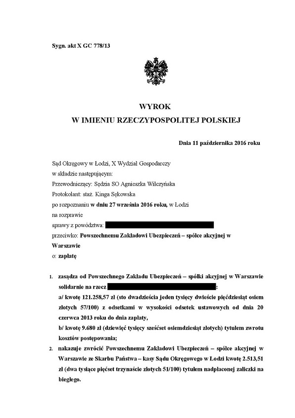 Wygrana 100% odszkodowanie AC