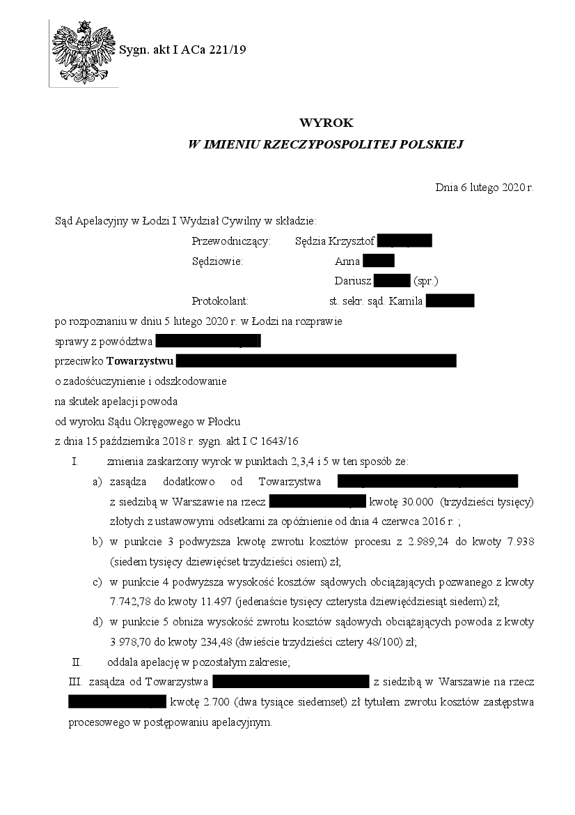 Zadośćuczynienie Apelacja